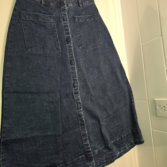 Free People Denim Womens Blue Midi Making Me Crazy Button Fridge Retro Skirt - Picture 3 of 11